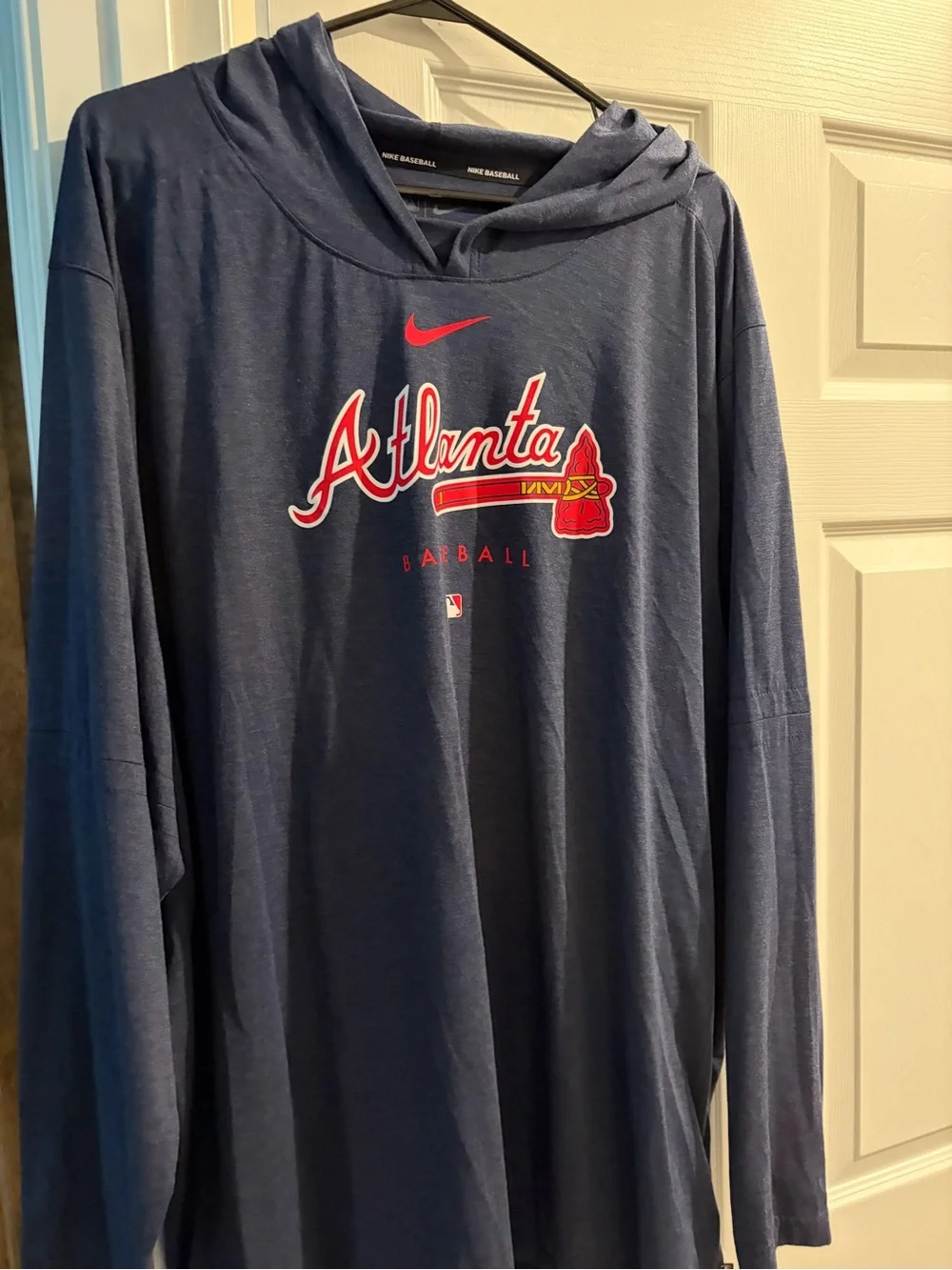 Nike Navy Hooded Long Sleeve with Red Atlanta Script and Logo